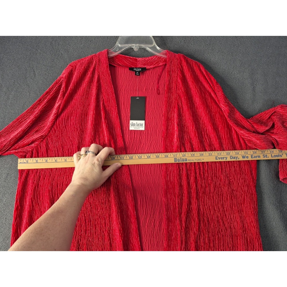 NEW Slim Factor by Investments 1X Textured Red Velvet Plisse Open Front Cardigan - Picture 5 of 10